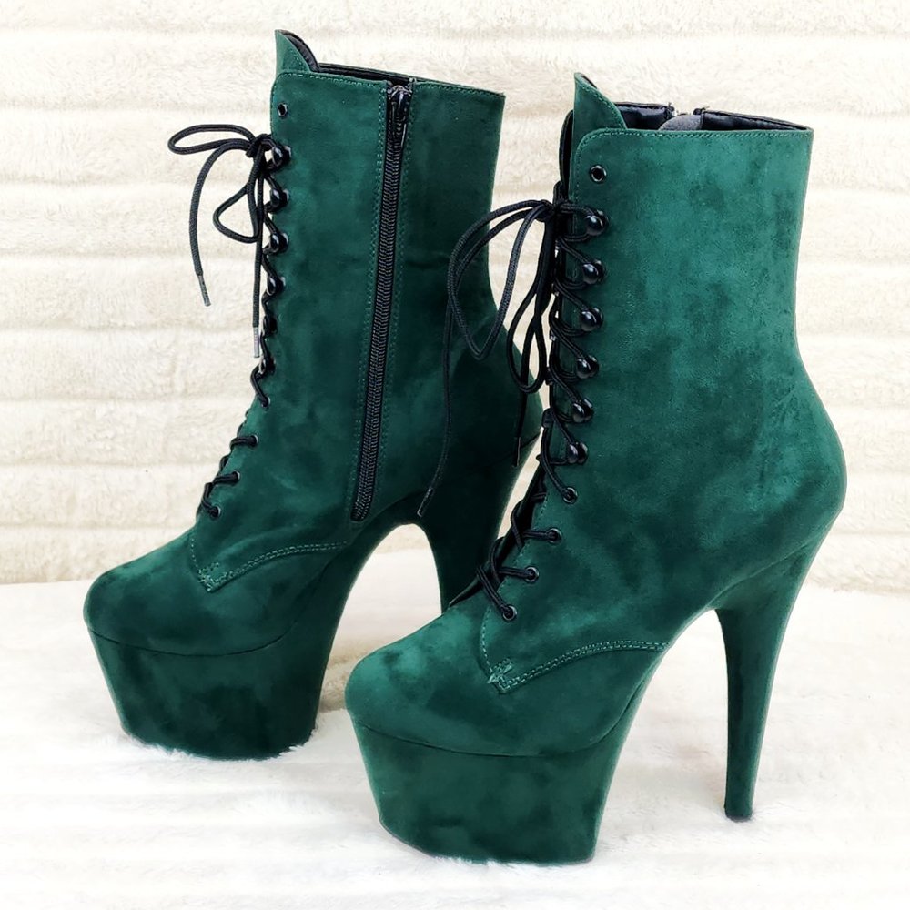 Adore 1020FS Emerald Green V-Suede Platform 7" Heel Ankle Boots - Picture 14 of 14